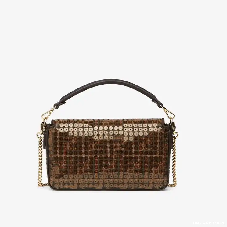 Cheap HOT Sequins Fabric Motif Fendi FF Baguette with Bag Brown Mini In 0522
